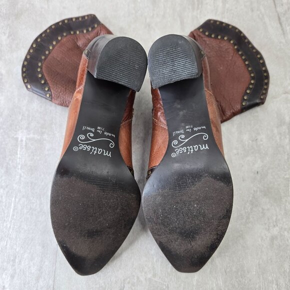 Matisse Western Cowgirl Boots Brown Leather Block Heel Victorian Pointed Booties - Picture 7 of 14